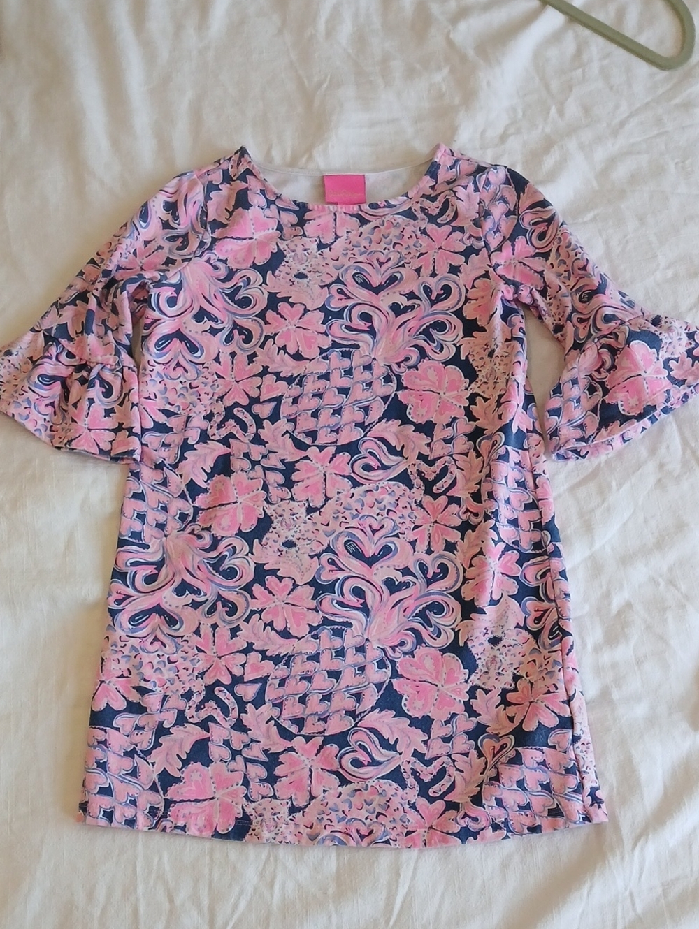 Lilly Pulitzer Ellimae Pink & Navy Floral Ruffle-Sleeve Shift Dress